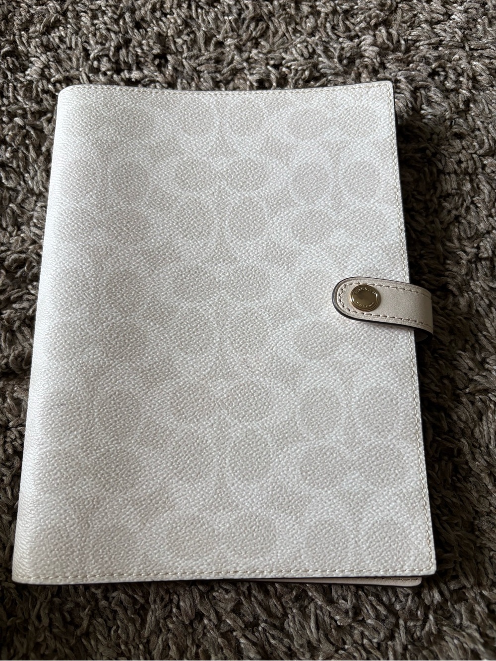 Coach Cream Signature Embossed Notebook Cover with Snap